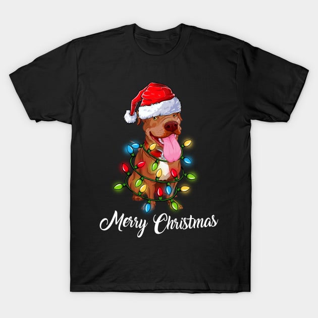 Matching Christmas Gifts Pitbull Dog Light Merry Christmas Tshirt T-Shirt by US GIFT